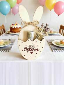 1pc Wooden Easter Bunny Decoration With Pocket For Gifts, Printed With "Happy Easter" Greeting, Suitable As Centerpiece For Easter Dinner Table, Office, Classroom, Party, Indoor/Outdoor Events, Also Great As Easter, Thanksgiving, Mother's Day Gift, Desktop Decor - one-size - View 3