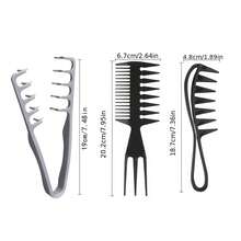 Salon-Style Men's Styling Combs: Textured Pompadour Comb, Wide-Tooth Pompadour Comb, Pompadour/Slicked-Back Hairstyle Textured Comb, Double-Tooth Comb For Volumizing Hair, Plastic Root Volumizing Comb Set. - Multicolor - View 3