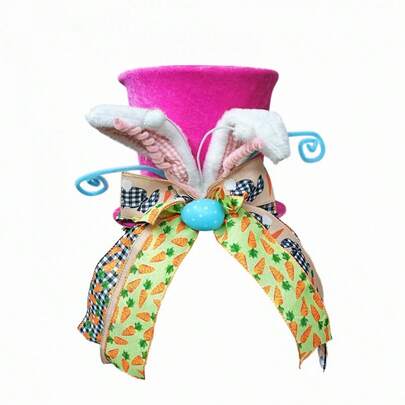 Easter Tree Topper Hat With Bunny Ears Cute Plush Top Hat Treetop Decoration For HomeFestive Party Hat