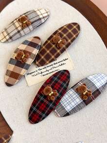 1pc Cute Cartoon Plush Teddy Bear Side Clip, Sweet Forehead And Hair Clip Design, Artistic Fabric Teddy Bear Hair Clip, Suitable For Daily Makeup, Parties, Beach Vacations And Hairstyles, A Y2K Style Hair Accessory For Women, Claw Clips, Hair Slide, Hairpin - Multicolor - View 6