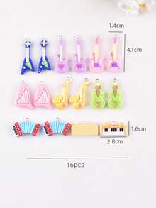 16pcs Mixed Music Festival Guitar Accordion Instrument Resin Jewelry Pendant Earrings Necklace Charms DIY Accessories For Women - Multicolor - View 7