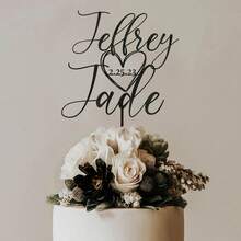 Custom Wedding Cake Topper With Heart & Date, Personalized Wood & Mirror Acrylic Cake Decoration, Custom Name Wedding Cake Topper, Anniversary Cake Topper, Bridal Shower, Engagement Party, Birthday, Cake Decor, Wedding Reception Keepsake, Unique Gift - A-heart Wedding Cake Hat - View 5