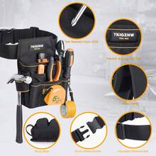 Tool Belt Pouch, Black Nylon With 18 Pockets, Adjustable Waist Belt, Tear Resistant 900D Material - Black - View 4