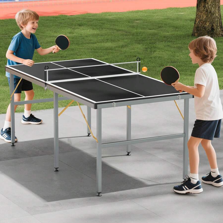 Mesa de ping pong plegable de 1,8 x 0,9 m: mesa de ping pong portátil para interior y exterior con red, 2 palas y 3 pelotas, tamaño mediano, para adultos y adolescentes. - Negro - Ver 1