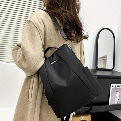 1pc Large Women's Anti-Theft Backpack - Adjustable Thick Shoulder Straps And Lockable Zipper, Heavy-Duty Nylon Multi-Compartment Laptop Bag With Metal Hardware, Convertible Minimalist Black Backpack Suitable For Travel, Work, School, Daily Use - Essential For Spring Commute, Valentine's Day Gift For Her, TSA-Friendly Tote, College Campus Bag, Weekend Backpack