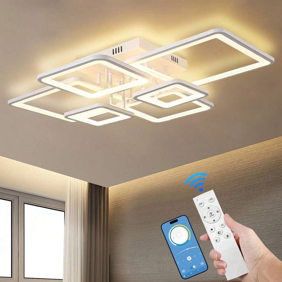 Modern Square LED Ceiling Light – 6-Panel Flush Mount With Remote, Dimmable Lighting For Home - HY-PL0103-6H-WT - Xem 1