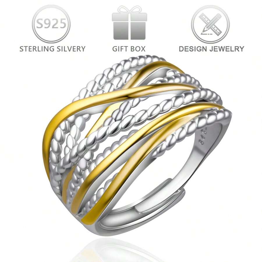 1pc 925 Sterling Silver Multi-Layer Contrast Color Design Ring, Suitable For Daily Casual, Party Wear, Holiday, Birthday Gift - Multicolor - View 1
