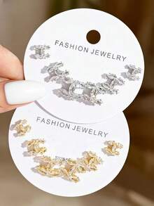 1 Set Elegant 925 Silver Needle White Diamond Double C Letter Earrings, Suitable As Wedding Party Jewelry Gift For Women - C Earring Set - View 1