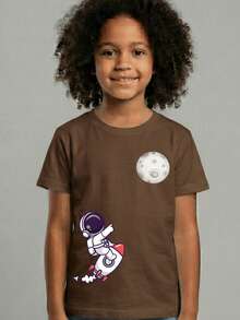 Basic Cotton Kids T-Shirt With Rocket Print - Back To School - Óxido marrón - Ver 2