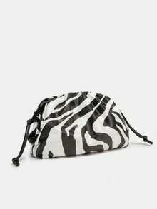 时尚日手拿饺子包斑马纹全息云朵包夹式钱包女士褶皱手提包奢华设计师斑马纹柔软云朵包女士手提包饺子包女士钱包大容量斜挎包 - 黑與白 - 查看 13