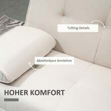 3-Seater Sofa Bed With Fold-Down Table, Linen-Look Fabric Upholstery, Scandinavian Design, Maximum Load 250 Kg, For Living Room - Apricot - View 6