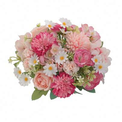 Artificial Flowers Bouquet Fake Slik Peonies Flowers Floral Arrangements For Wedding, Bridal Bouquets, Home Decor, Baby Shower, Table Centerpieces (Rose Pink, Small)