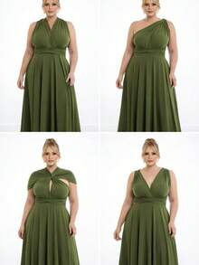 Party Dress For Bridesmaids, Graduation, And Guests, Plus Size, Terracotta, Fuchsia, Marsala, Serenity, Olive Green, Marsala Rose, Lavender, Lilac, Blue, Matte. - màu xanh ô liu đậm - Xem 2