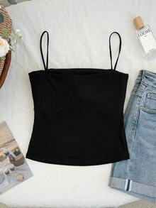 性感褶皱黑色吊带背心，带胸垫，无袖修身款，适合夏季穿着，可叠穿或外穿，休闲百搭。 - 黑色 - 查看 7