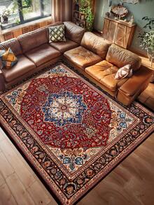 1 pieza Alfombra estilo vintage desgastado en rojo, rectangular de poliéster de fácil cuidado y lavable a máquina, adecuada para pasillo, mesita de noche, sala de estar, dormitorio, decoración del hogar - Multicolor - Ver 14