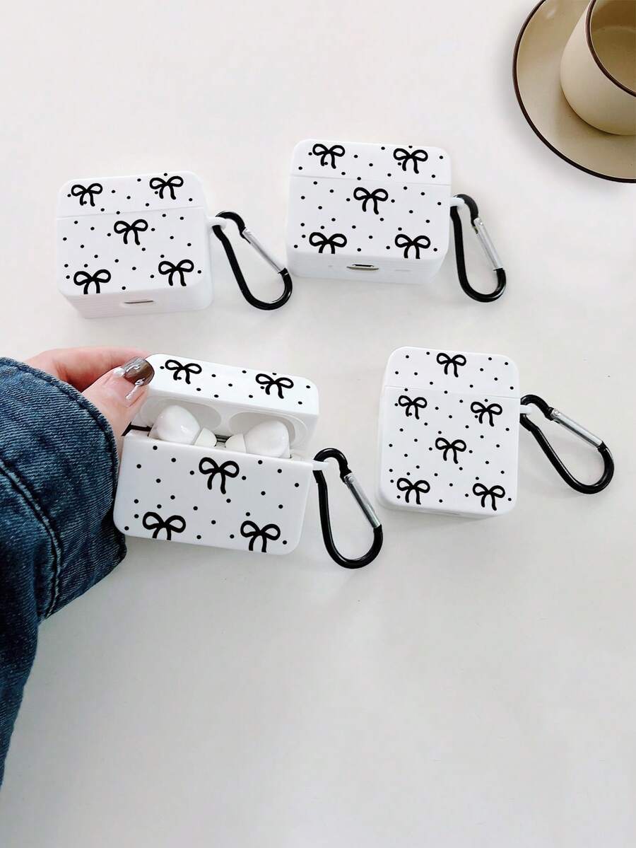 波点蝴蝶结设计耳机盒，方形白色耳机盒，带一个耳机盒挂钩夹，兼容 耳机盒、耳机、Pro（第二代）、3、Pro、1/2、4。 - 彩色 - 查看 1