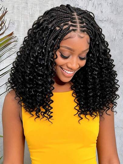 A ANYTIME 13*6 HD Lace Front Fashionable Braided Wig, Bohemian Style Medium-Long Wig With 200% Density, Corn Braid Wavy Hair Fluffy Hairstyle, Goddess Gift