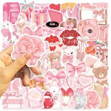 50张卡通可爱粉色物体贴纸，适用于笔记本电脑、剪贴簿、行李箱、滑板、头盔等DIY卡通涂鸦贴纸 - 1 Set - 查看 7