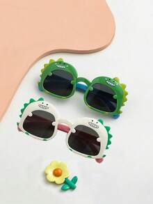 2pcs Cute Cartoon Dinosaur Shaped Sunglasses, Suitable For Beach And Daily Wear, Unisex Kids Glasses Chain Set - Multicolor - View 3