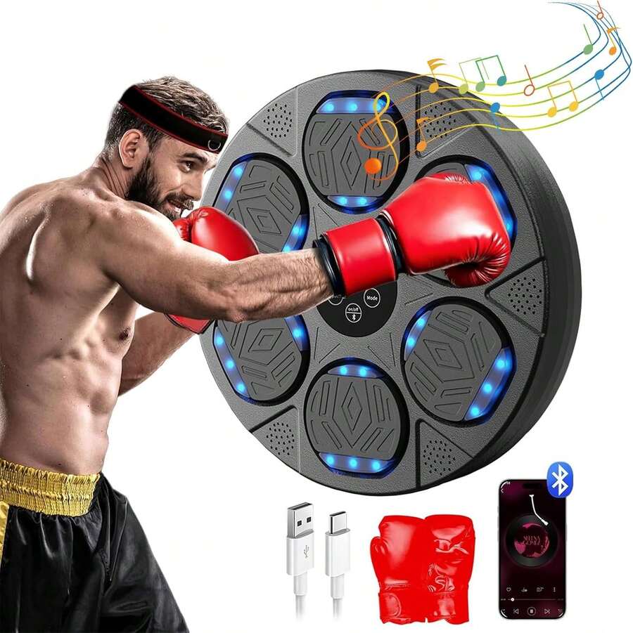 Musical Boxing Machine, Smart Boxing Trainer With Bluetooth And Boxing Gloves, Wall Mounted Boxing Machine For Parent-Child Interaction And Family Entertainment, Boxing Equipment For Home, Office And Gym. - Black - View 1