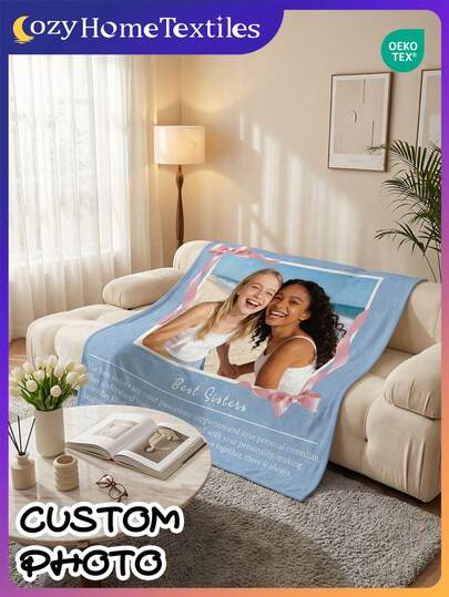 1pc Customized Photo Blanket, Personalized Blanket With Photo, Custom Blanket With Your Pictures, All-Season Comfort Polyester Blankets, Great Gift For Friend, Birthday, Warm, Soft, Comfortable, Cozy Personalized Ideal Gifts For Her, For Housewarming, Sofa, Bed, Car, Bedroom, Living Room, Office, Outdoor Camping, Beach, Wall Decoration, Suitable For New Year's Day/Valentine's Day/Mother's Day/Father's Day/Thanksgiving Day/Christmas