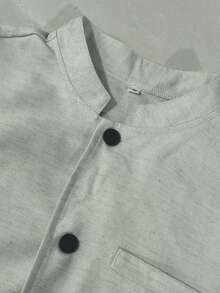 WAIT HIM Men's Solid Color Regular Shoulder Casual Solid Color Shacket - Light Grey - View 8