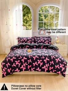三件套床上用品，透气超柔软抗起球亲肤面料，柔软抗起球，家用纺织品，房间装饰，包含1个被套和2个枕套（不含被芯），时尚卧室家居装饰，适用于单人床/双人床/大号床/特大号床，可机洗，多种颜色可选，浪漫情人节礼物，蝴蝶结图案被套 - 彩色 - 查看 5