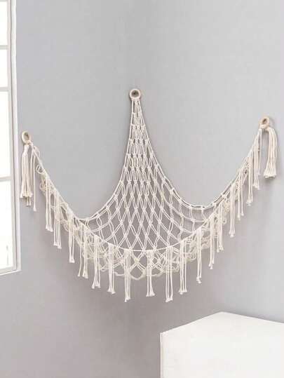 1pc Mediterranean Style Decorative Cotton Rope Handwoven Fishnet Wall Hanging Tapestry, Suitable For Home, Living Room, Bedroom, Toy Storage Bag, New Year Home Decor Gift (No Accessories)