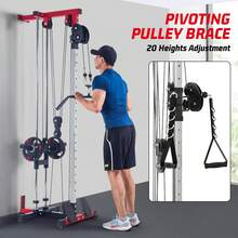 Máquina de tracción y cable LAT montada en la pared, sistema de polea doble, 20 ajustes de altura, capacidad de 400 libras, entrenador de gimnasio en casa de cuerpo completo, diseño que ahorra espacio - Negro y rojo - Ver 6