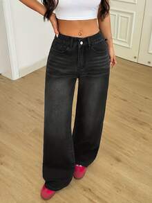 Stretch Wide Leg Jeans For Women, Retro Style, Elegant Loose Light Gray Pants For Women, Large Size Stretch Fabric High Waist Straight Trousers For Everyday All Seasons Machine Washable, Ideal Valentine's Day Gift For Birthday Christmas Or Festival - More Comfortable Space Gray - 查看 4