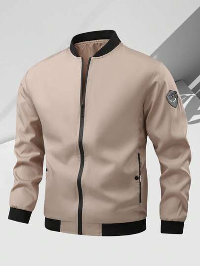 男士立领拉链棒球夹克，春季飞行员夹克