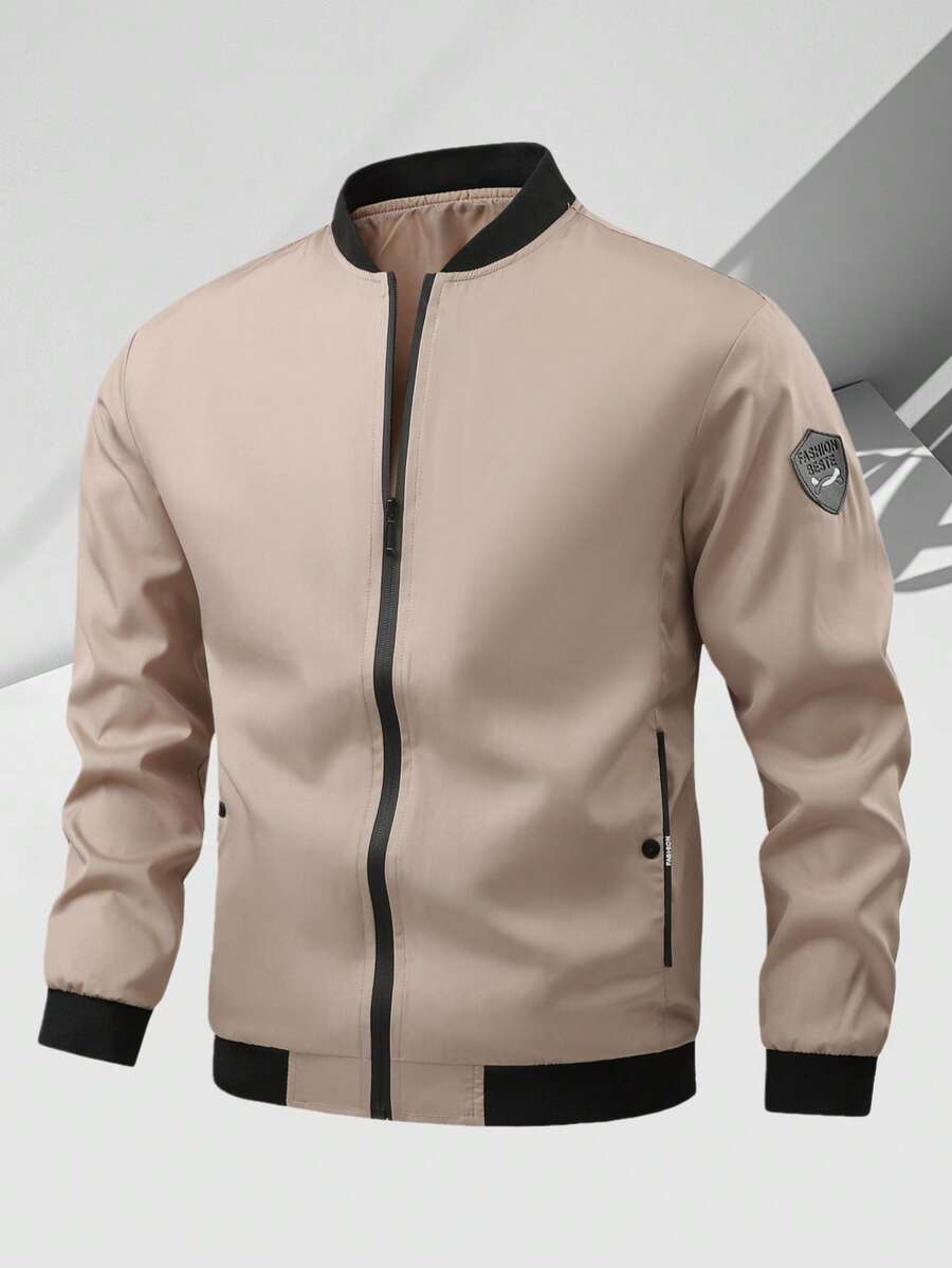 Áo khoác bóng chày cổ đứng có khóa kéo dành cho nam, áo khoác bomber mùa xuân - Màu Khaki - Xem 1