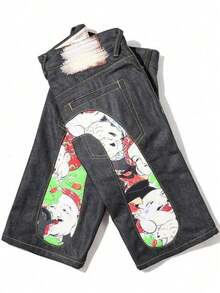 American Fashion Brand High Street Hip-Hop Print Casual Capri Pants Men's Thin Versatile Jeans - Kiểu 3 - Xem 1