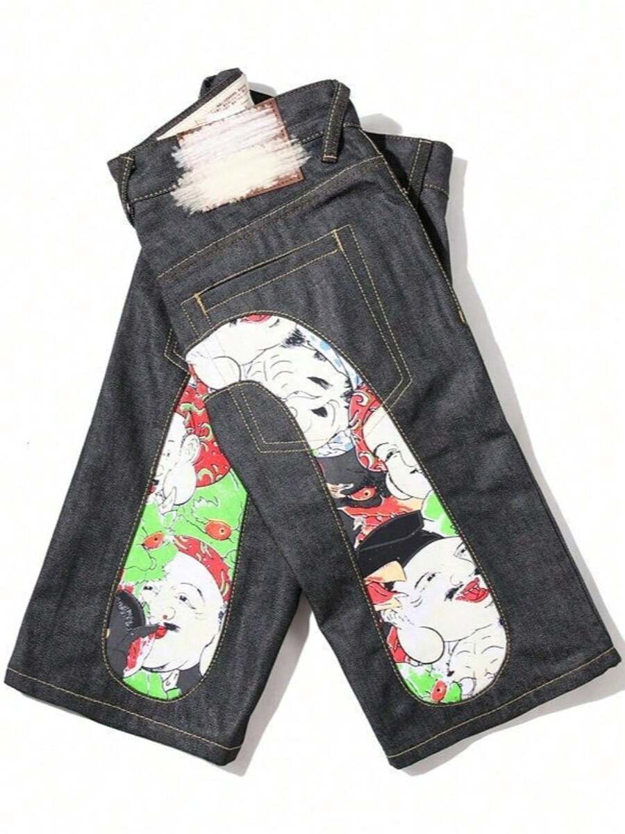 American Fashion Brand High Street Hip-Hop Print Casual Capri Pants Men's Thin Versatile Jeans - Kiểu 3 - Xem 1