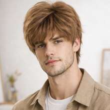 男士时尚浅棕色假发，侧分刘海，高温丝材质，玫瑰网合成假发，适合日常佩戴、化装舞会、节日、万圣节、圣诞节、送礼等场合。 - 彩色 - 查看 11