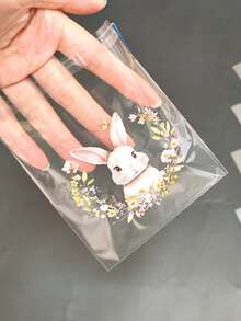 100pcs Easter Bunny And Flower Pattern Gift Bag - Cute Bunny And Spring Flower Pattern Transparent Self-Adhesive Packaging Bag - Four Different Patterns Mixed - Suitable For Easter And Themed Party Gift Packaging - Multicolor - View 2