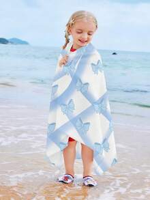 1件儿童蓝色格子蝴蝶结沙滩巾，采用涤纶材质，数码印花，适合男孩和女孩，可用于游泳池、浴室、沙滩、擦脸、夏季、生日礼物。 - 彩色 - 查看 2