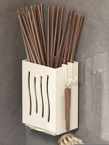 1pc Multi-Function Kitchen Chopstick Holder Organizer, Wall-Mounted Chopstick Drainer Rack, Household Kitchen Utensil Storage Rack, Home Organization Supplies, Kitchen Accessories - Grey - View 11