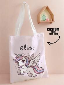 1pc Kids Customizable Name/Text Cartoon Pony Print Casual Tote Bag Shoulder Bag Shopping Bag, Reusable Fashion Backpack Multi-Function Shoulder Bag Shopping Bag - Multicolor - View 11