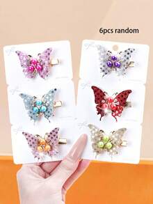 12pcs/Set Pearl & Rhinestone Butterfly Hair Clips, Sparkling And Shiny Under Light - Suitable For Girls And Women, Suitable For Weddings, Daily Wear, And Outings, Instantly Satisfies Girlish Charm - Multicolor - View 16