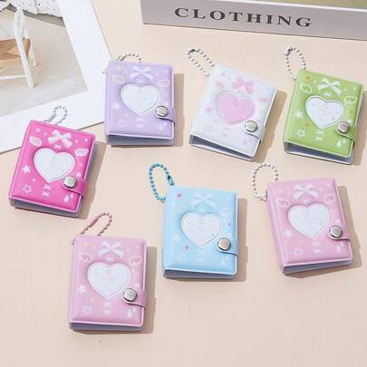 2英寸迷你蝴蝶心形相册钥匙扣，适合放置学生证、证书和粉丝照片。