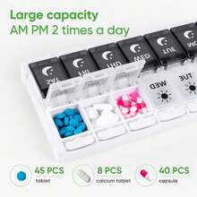 7 Day AM/PM Pill Organiser Box Medicine Tablet Dispenser Weekly Storage Case A - Black and White - View 3