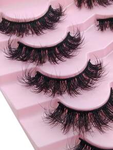 5对3D蓬松假睫毛，仿貂毛假睫毛，可重复使用，浓密纤长，自然猫眼妆，化妆工具，蓬松假睫毛，条状假睫毛，睫毛，假睫毛，假睫毛 - 濃密款 - 查看 3