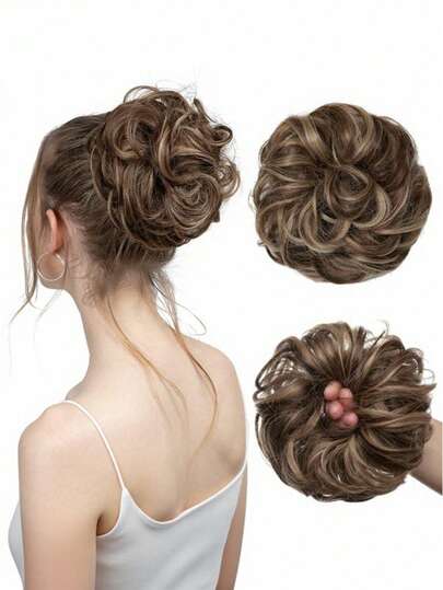 多色凌乱卷发圈、蓬松发髻、新娘盘发发饰、发夹、发卡