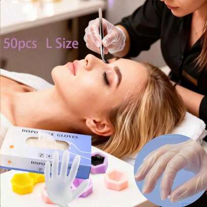 1-50pcs/Pack Disposable Transparent Boxed Powder-Free Gloves, Suitable For Permanent Makeup Products And Tools