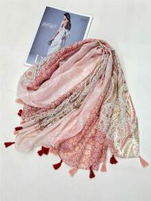 1pc Versatile Cute Delicate Thin Spring/Summer New Sweet Playful Retro Pink Series Sunscreen Scarf, Valentine's Day & Halloween Gift For Women - A - View 2