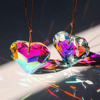 1pc Colorful Crystal Heart-Shaped Prism Suncatcher - 30mm Rainbow Maker Window Hanging Pendant, Vibrant Glass Teardrop Ornament, Suitable For Wedding And Holiday Decor, Window Decoration | Heart Design | Reflective Glass
