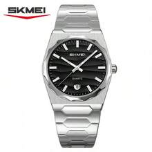 Skmei Men's Business Watch - 36.7mm Stainless Steel Band, Date Display, Water Resistant Quartz Wristwatch - 銀殼銀面 - 查看 11