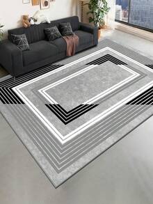 1pc Geometric Textured Pattern Rug, Black White Gray Printed Polyester Rectangular Easy Care Washable Area Carpet, Suitable For Living Room, Hallway, Bedside, Living Space, Bedroom, Office, Kitchen, Farmhouse Home Decor - Multicolor - View 16