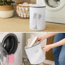1pc Shoe Washing Bag, Washing Machine Shoe Bag, Large Capacity Travel Shoe Storage Bag, Polyester Fiber Shoe Washing Bag With Mesh Protection - White - View 3